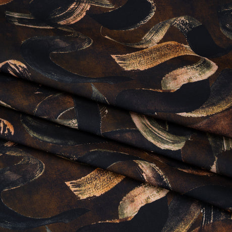 Polyester Satin - Brown, Black and Burnt Orange Painted Ribbons - Mood Exclusive Ruststroke Wrap Print