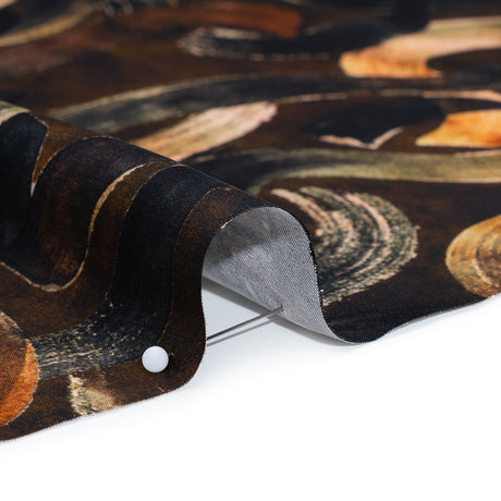 Polyester Satin - Brown, Black and Burnt Orange Painted Ribbons - Mood Exclusive Ruststroke Wrap Print