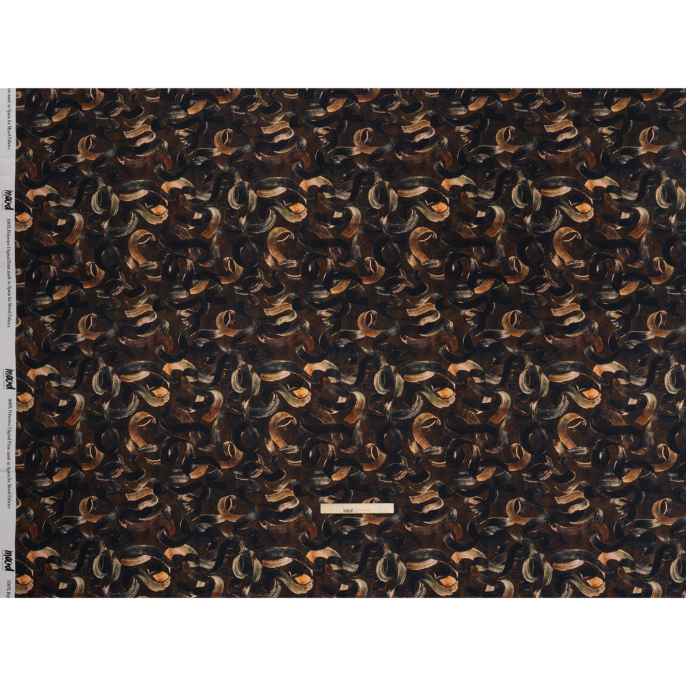 Polyester Satin - Brown, Black and Burnt Orange Painted Ribbons - Mood Exclusive Ruststroke Wrap Print