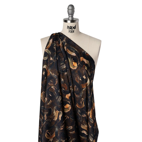 Polyester Satin - Brown, Black and Burnt Orange Painted Ribbons - Mood Exclusive Ruststroke Wrap Print