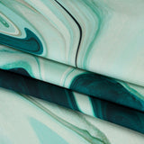 Polyester Satin - Sea Green and Beige Liquid Swirls - Mood Exclusive Liquid Motion Print