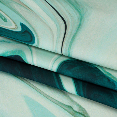 Polyester Satin - Sea Green and Beige Liquid Swirls - Mood Exclusive Liquid Motion Print