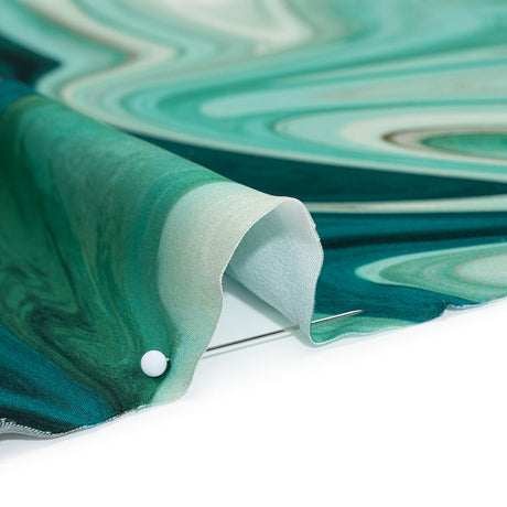 Polyester Satin - Sea Green and Beige Liquid Swirls - Mood Exclusive Liquid Motion Print