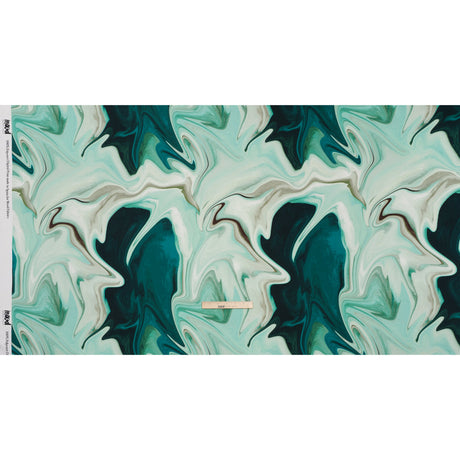 Polyester Satin - Sea Green and Beige Liquid Swirls - Mood Exclusive Liquid Motion Print
