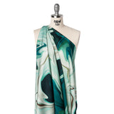 Polyester Satin - Sea Green and Beige Liquid Swirls - Mood Exclusive Liquid Motion Print