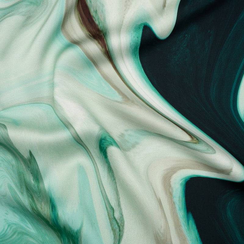 Polyester Satin - Sea Green and Beige Liquid Swirls - Mood Exclusive Liquid Motion Print