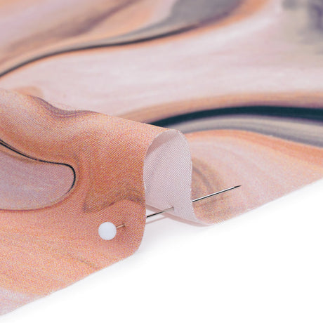 Polyester Satin - Rose Pink, Purple and Steel Blue Liquid Swirls - Mood Exclusive Liquid Motion Print