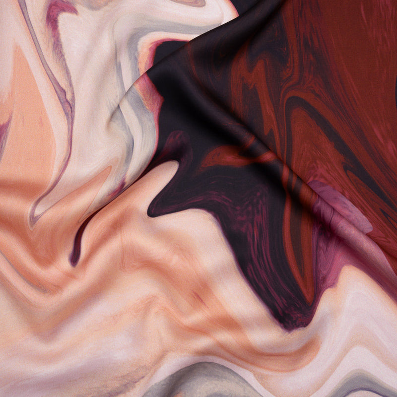 Polyester Satin - Rose Pink, Purple and Steel Blue Liquid Swirls - Mood Exclusive Liquid Motion Print