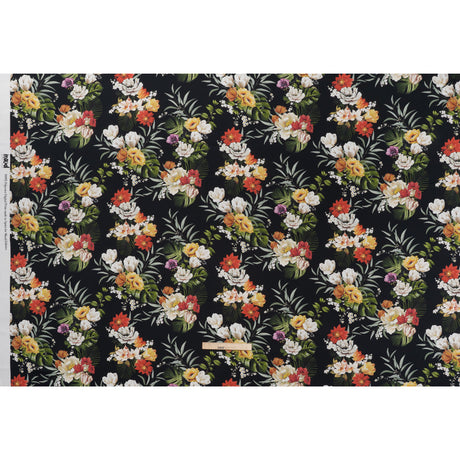 Polyester Satin - Red, Yellow and Black Floral - Mood Exclusive Midnight Bloom Print