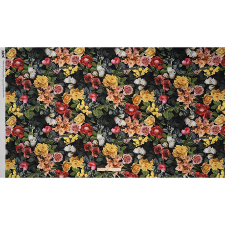 Polyester Satin - Red, Yellow and Green Photorealistic Florals - Mood Exclusive Petals After Dark Print