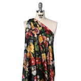 Polyester Satin - Red, Yellow and Green Photorealistic Florals - Mood Exclusive Petals After Dark Print