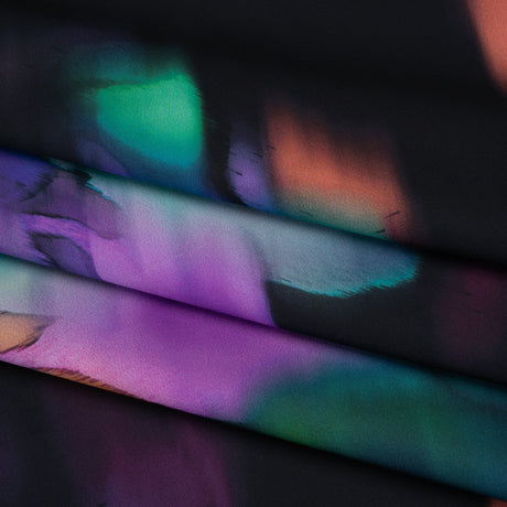 Polyester Satin - Black, Purple and Green Painterly Blurred Florals - Mood Exclusive Blazing Blur Print