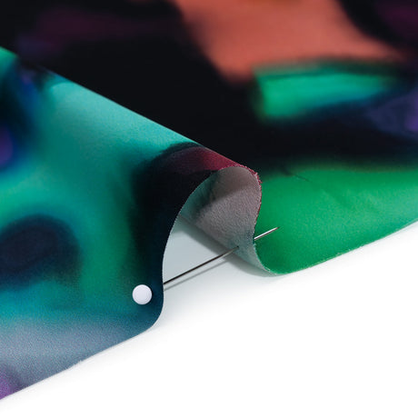 Polyester Satin - Black, Purple and Green Painterly Blurred Florals - Mood Exclusive Blazing Blur Print