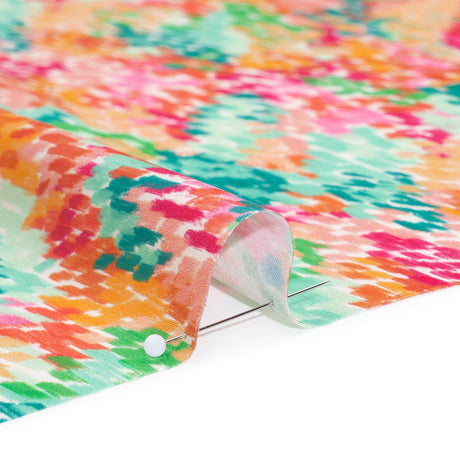 Polyester Satin - Pink, Creamsicle Orange and Green Abstract Spots - Mood Exclusive Painter’s Confetti Print