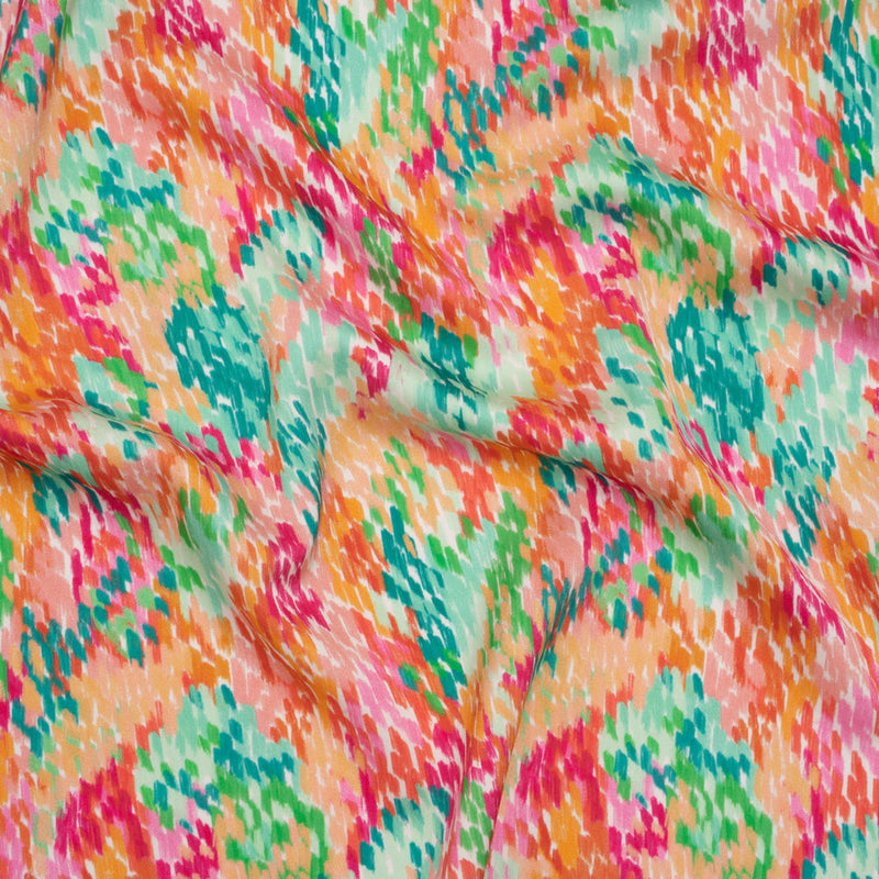Polyester Satin - Pink, Creamsicle Orange and Green Abstract Spots - Mood Exclusive Painter’s Confetti Print