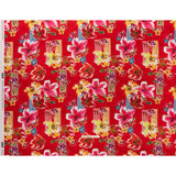 Polyester Satin - Red, Yellow and Blue Flowers and Striped Blocks - Mood Exclusive Linear Bloom Print