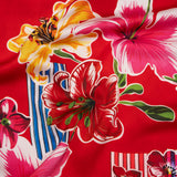 Polyester Satin - Red, Yellow and Blue Flowers and Striped Blocks - Mood Exclusive Linear Bloom Print