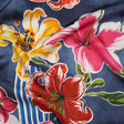 Polyester Satin - Navy Blue, Red and Pink Flowers and Striped Blocks - Mood Exclusive Linear Bloom Print