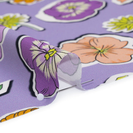 Polyester Satin - Lavender, Lime Green and Orange Little Floral Stickers - Mood Exclusive Sticker Garden Print