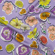 Polyester Satin - Lavender, Lime Green and Orange Little Floral Stickers - Mood Exclusive Sticker Garden Print