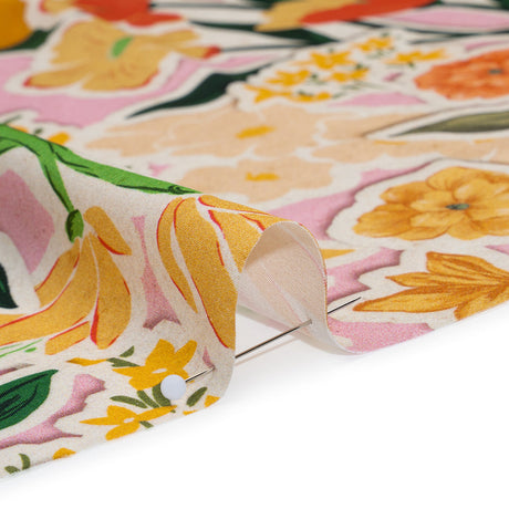 Polyester Satin - Pink, Green and Orange Flowers Collage - Mood Exclusive Clipped Botanicals Print