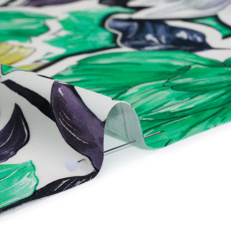 Polyester Satin - Green, Blue and Purple Overlapping Flower Cutouts - Mood Exclusive Layered Whimsy Print