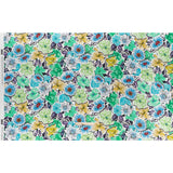 Polyester Satin - Green, Blue and Purple Overlapping Flower Cutouts - Mood Exclusive Layered Whimsy Print