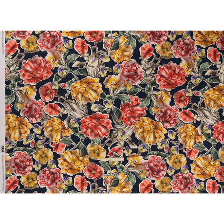 Polyester Satin - Golden Orange, Red and Green Illustrated Flower Collage - Mood Exclusive Floral Montage Print