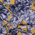 Polyester Satin - Gold and Steel Blue Illustrated Flower Collage - Mood Exclusive Floral Montage Print