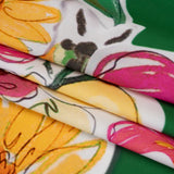 Polyester Satin - Green, Pink and Yellow Flower Sketches - Mood Exclusive Brushlight Blossoms Print