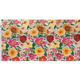Polyester Satin - Green, Pink and Yellow Flower Sketches - Mood Exclusive Brushlight Blossoms Print