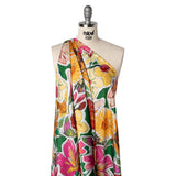 Polyester Satin - Green, Pink and Yellow Flower Sketches - Mood Exclusive Brushlight Blossoms Print
