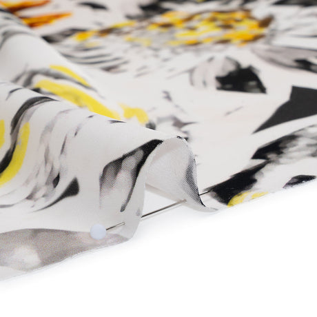 Polyester Satin - Black, White and Yellow Floral Negatives - Mood Exclusive Floral Exposure Print