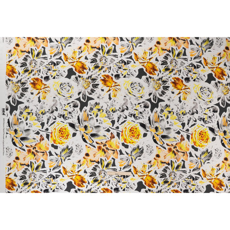 Polyester Satin - Black, White and Yellow Floral Negatives - Mood Exclusive Floral Exposure Print