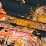 Polyester Satin - Charcoal, Orange and Olive Eastern Dragons - Mood Exclusive Dragon Dance Print