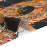 Polyester Satin - Charcoal, Orange and Olive Eastern Dragons - Mood Exclusive Dragon Dance Print