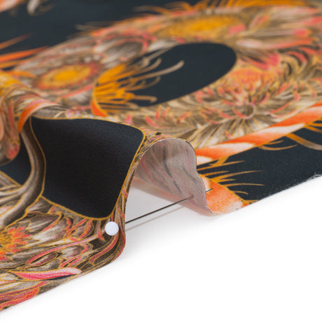 Polyester Satin - Charcoal, Orange and Olive Eastern Dragons - Mood Exclusive Dragon Dance Print
