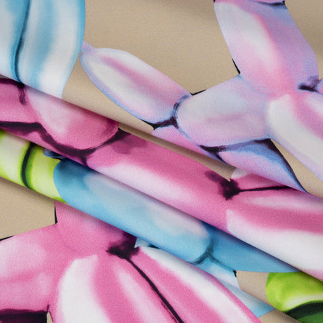 Polyester Satin - Pink, Blue and Beige Large Balloon Dogs - Mood Exclusive Puff Pups Print