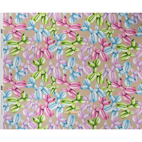 Polyester Satin - Pink, Blue and Beige Large Balloon Dogs - Mood Exclusive Puff Pups Print
