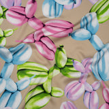 Polyester Satin - Pink, Blue and Beige Large Balloon Dogs - Mood Exclusive Puff Pups Print