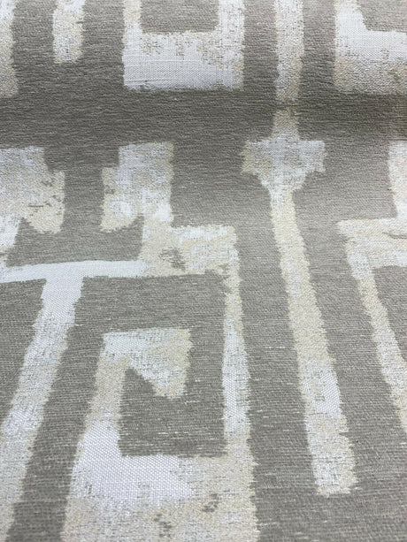 Tribal Text Styles Chenille Upholstery Fabric - Natural Beige Tribal Pattern, 57" Width (By The Yard)