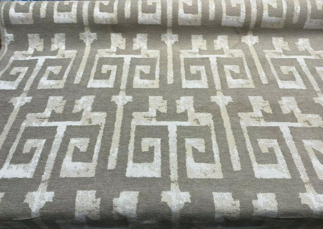 Tribal Text Styles Chenille Upholstery Fabric - Natural Beige Tribal Pattern, 57" Width (By The Yard)