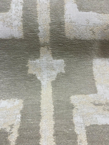 Tribal Text Styles Chenille Upholstery Fabric - Natural Beige Tribal Pattern, 57" Width (By The Yard)