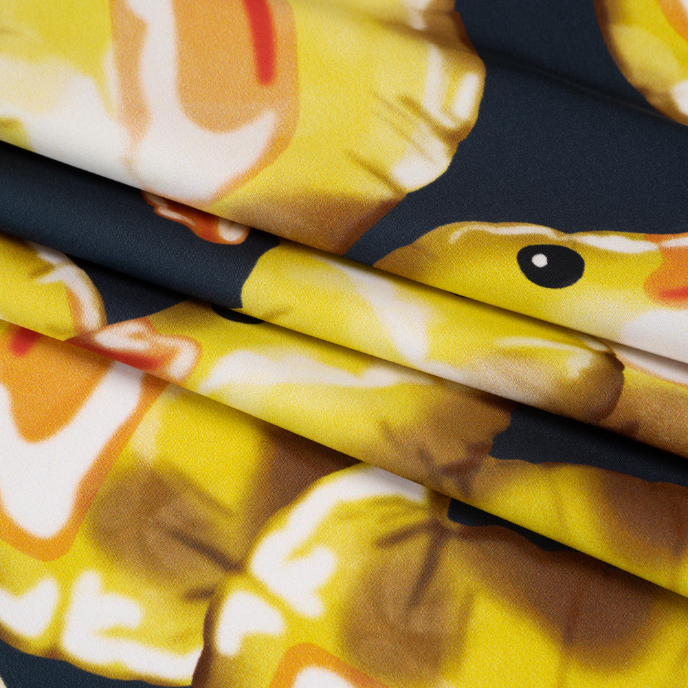Polyester Satin - Yellow and Navy Large Rubber Ducky Balloons - Mood Exclusive Puffed Pond Print