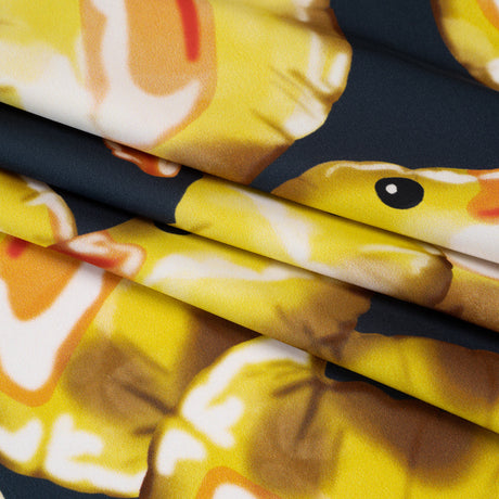 Polyester Satin - Yellow and Navy Large Rubber Ducky Balloons - Mood Exclusive Puffed Pond Print