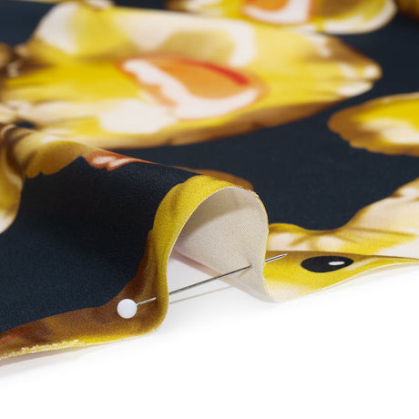 Polyester Satin - Yellow and Navy Large Rubber Ducky Balloons - Mood Exclusive Puffed Pond Print
