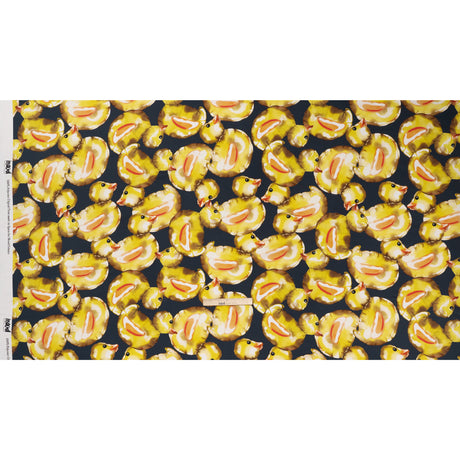 Polyester Satin - Yellow and Navy Large Rubber Ducky Balloons - Mood Exclusive Puffed Pond Print