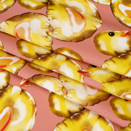 Polyester Satin - Yellow and Rose Pink Small Rubber Ducky Balloons - Mood Exclusive Puffed Pond Print