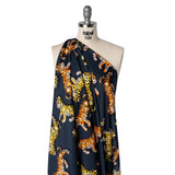 Polyester Satin - Navy, Yellow and Orange Balloon Tigers - Mood Exclusive Pop Jungle Print