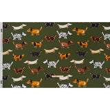Polyester Satin - Brown, White and Olive Green Puppy Balloons - Mood Exclusive Dachshund Drift Print